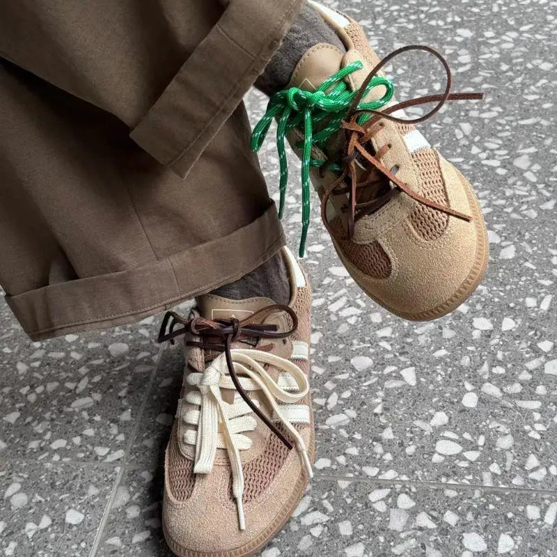 Individual Shoes Laces 4 Pcs Vintage Miu Round Flat Leather Combination DIY Sports Shoelaces Vintage DE Training Shoelaces