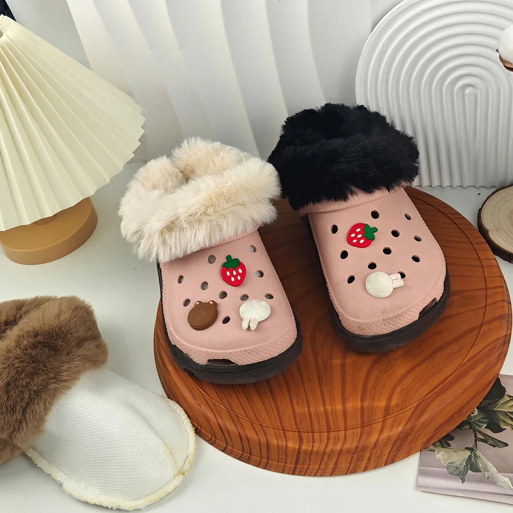 Pair Hole Shoes Plush Liner Winter Warm Inserts for Slippers Shoe Covers Soft Thickened Fur Lining Detachable Shoe Pads