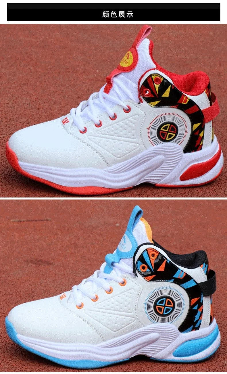 Men’s High-Top Basketball Shoes – Leather, Non-Slip, Cushioned Outdoor Sneakers