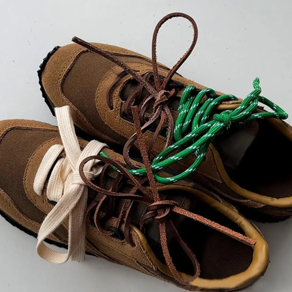 Individual Shoes Laces 4 Pcs Vintage Miu Round Flat Leather Combination DIY Sports Shoelaces Vintage DE Training Shoelaces
