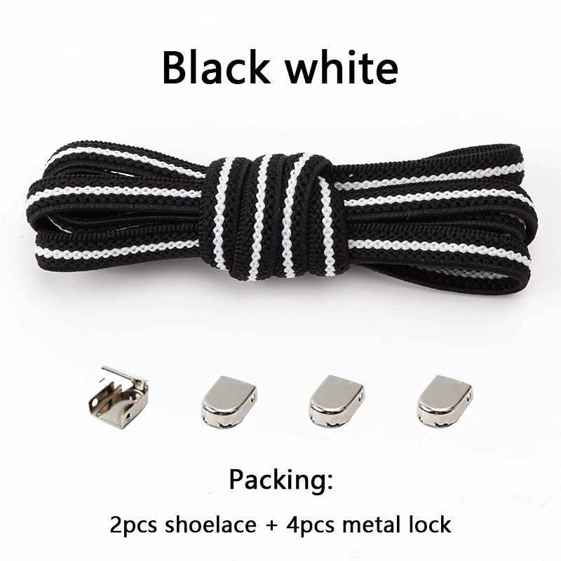 4Pcs No Tie Shoelaces Metal Buckles Elastic for Sneakers One Size Fits All Adult Quick Laces Lazy Sport Rubber Shoestrings