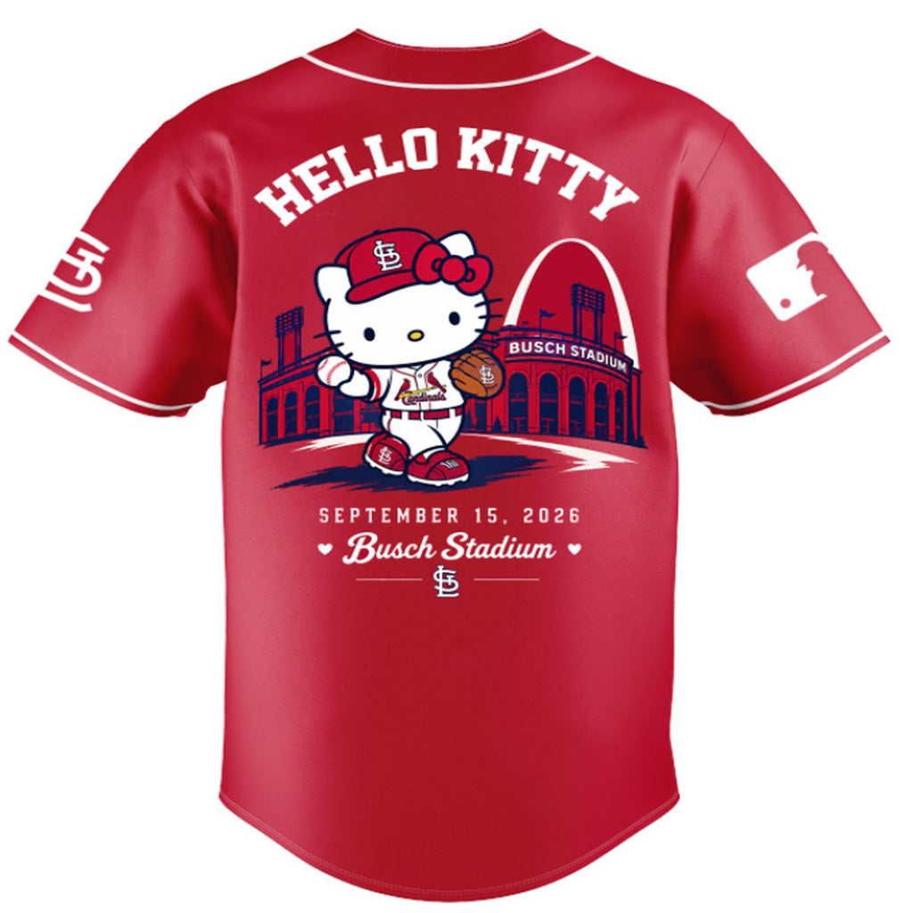 St. Louis Cardinals x Hello Kitty Night Game 2026 Red Graphic Baseball Jersey for Baseball and Hello Kitty Fans