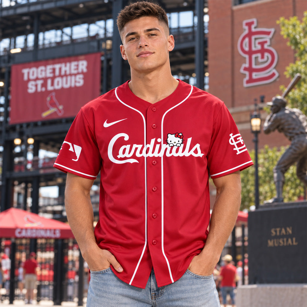 St. Louis Cardinals x Hello Kitty Night Game 2026 Red Graphic Baseball Jersey for Baseball and Hello Kitty Fans