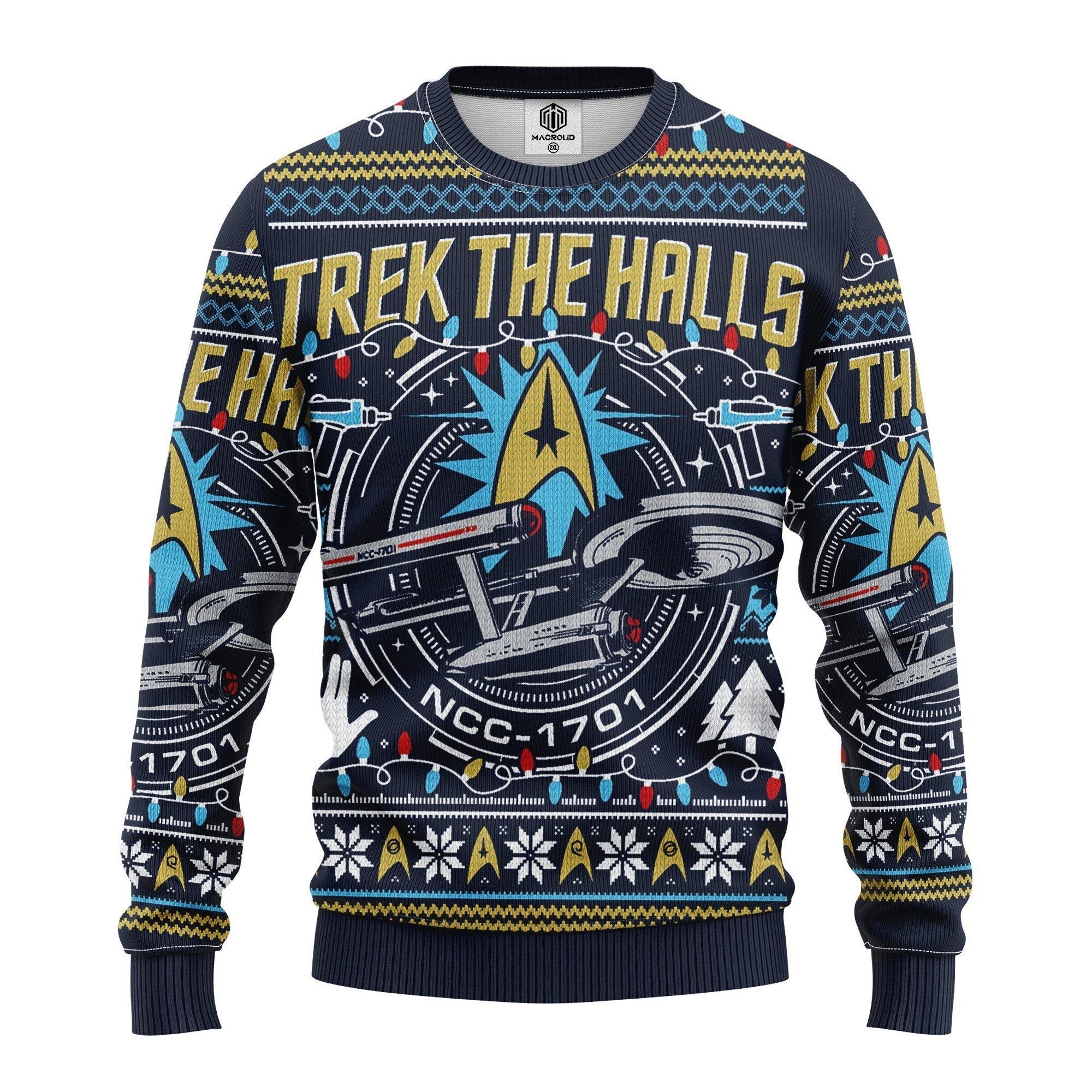Star Trek Merry Xmas Gifts, Trek The Halls Ugly Christmas Sweater