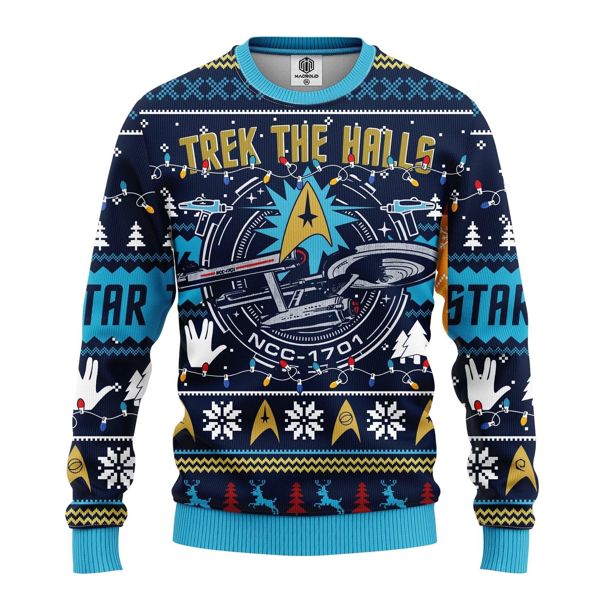 Star Trek Merry Xmas Gifts, Trek The Halls Ugly Christmas Sweater 2022