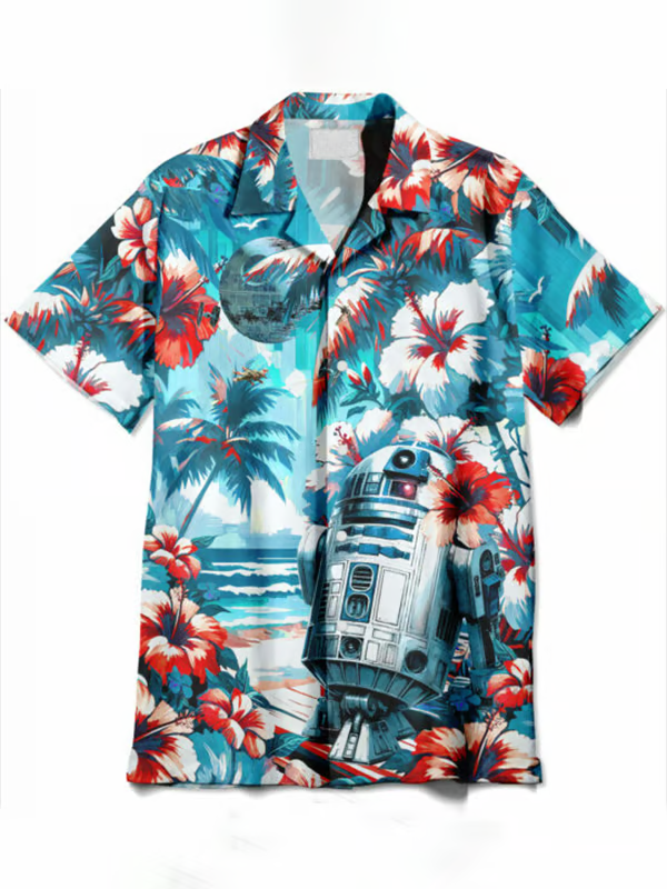 Star Wars R2-D2 And Death Star Hawaiian Shirt Star Wars Merch Movie Fans Gift