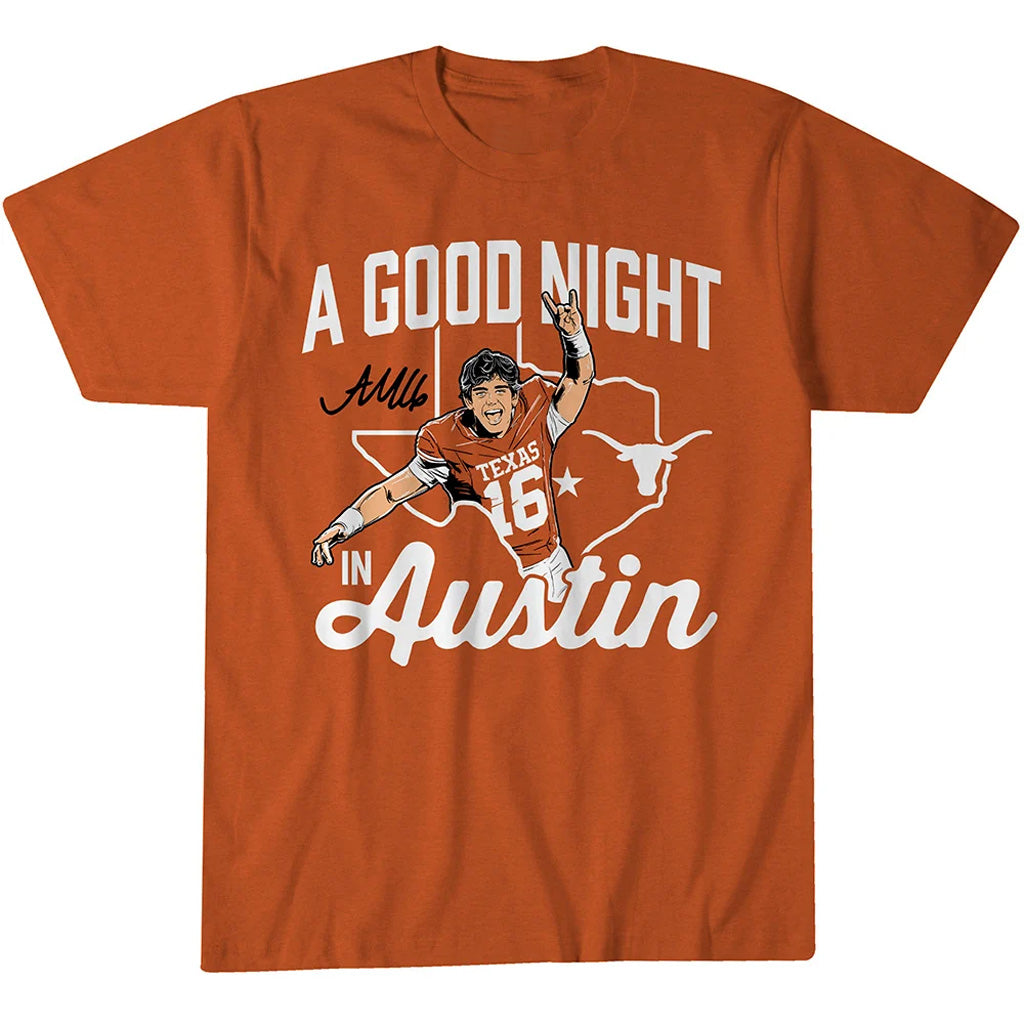 Texas Longhorns Football Arch Manning A Good Night In Austin Graphic Shirt for College Football Fans