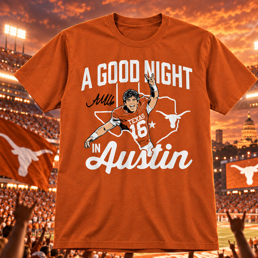 Texas Longhorns Football Arch Manning A Good Night In Austin Graphic Shirt for College Football Fans