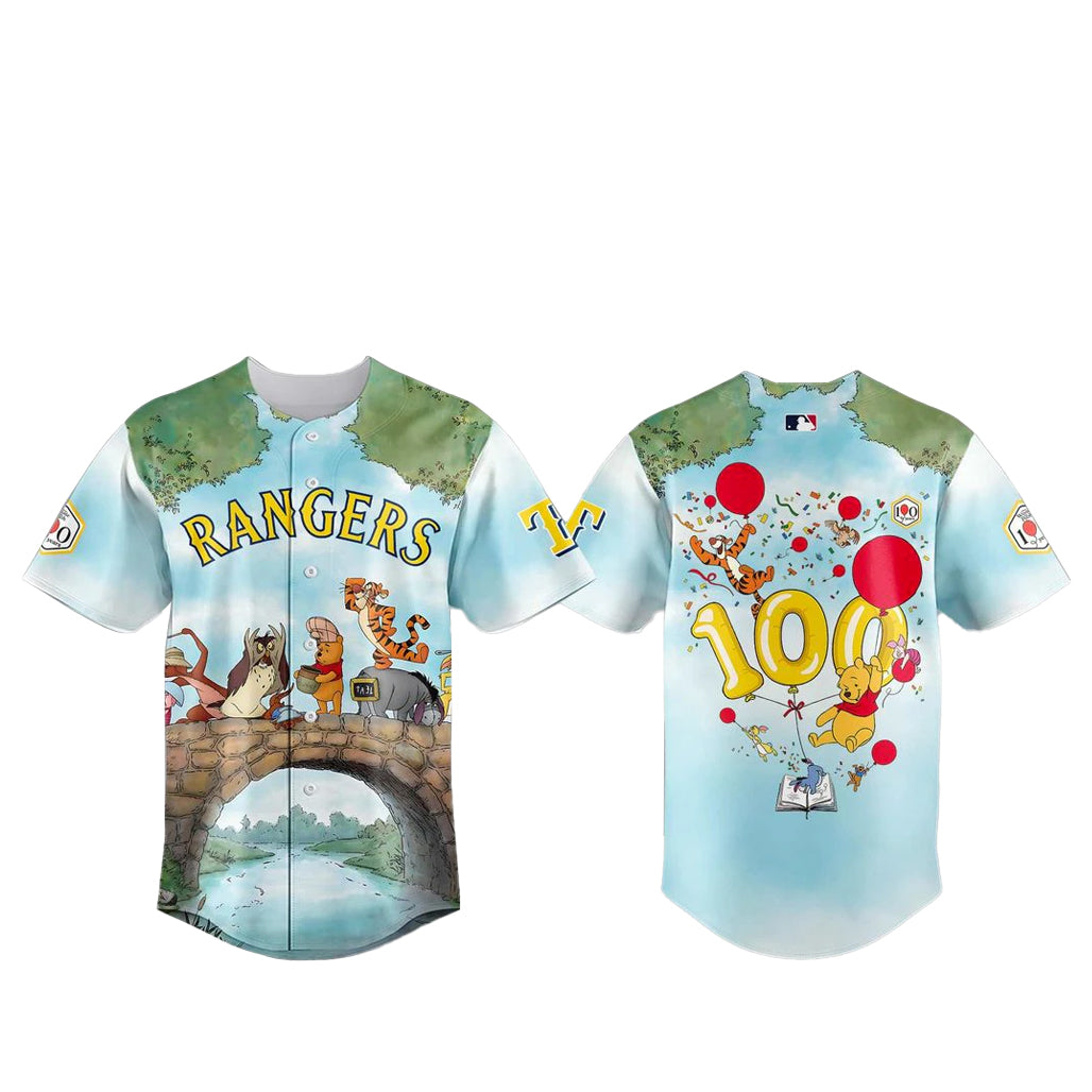 Texas Rangers x Winnie Pooh 100 Year Anniversary Baseball Jersey