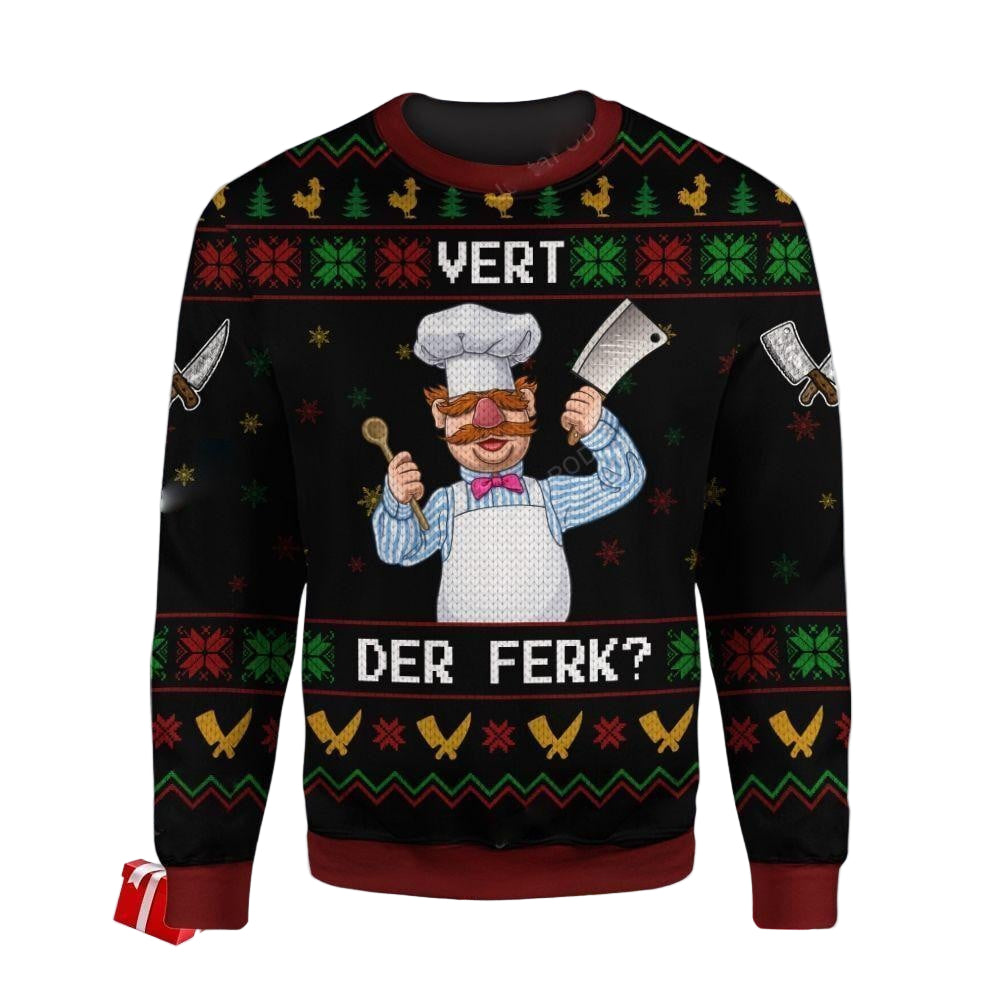 The Muppet Show Swedish Chef Vert Der Ferk Ugly Sweater, Swedish Chef Christmas Sweater, Swedish Chef Gift, Swedish Chef Shirt