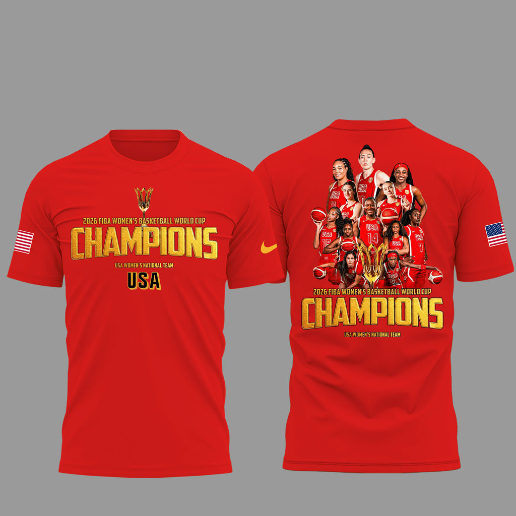 USA Team Women's Basketball Fiba World Cup 2026 Champions Red Graphic Shirt for Basketball Fans