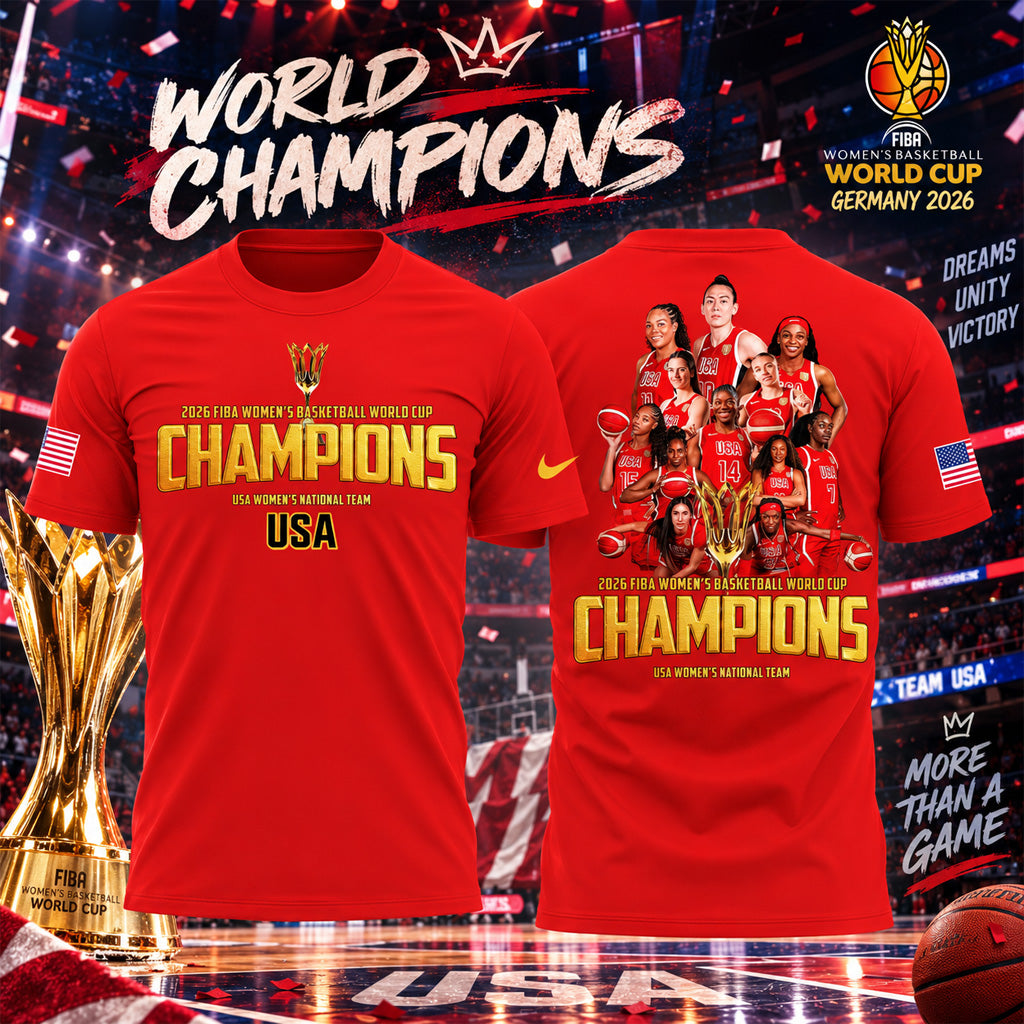 USA Team Women's Basketball Fiba World Cup 2026 Champions Red Graphic Shirt for Basketball Fans