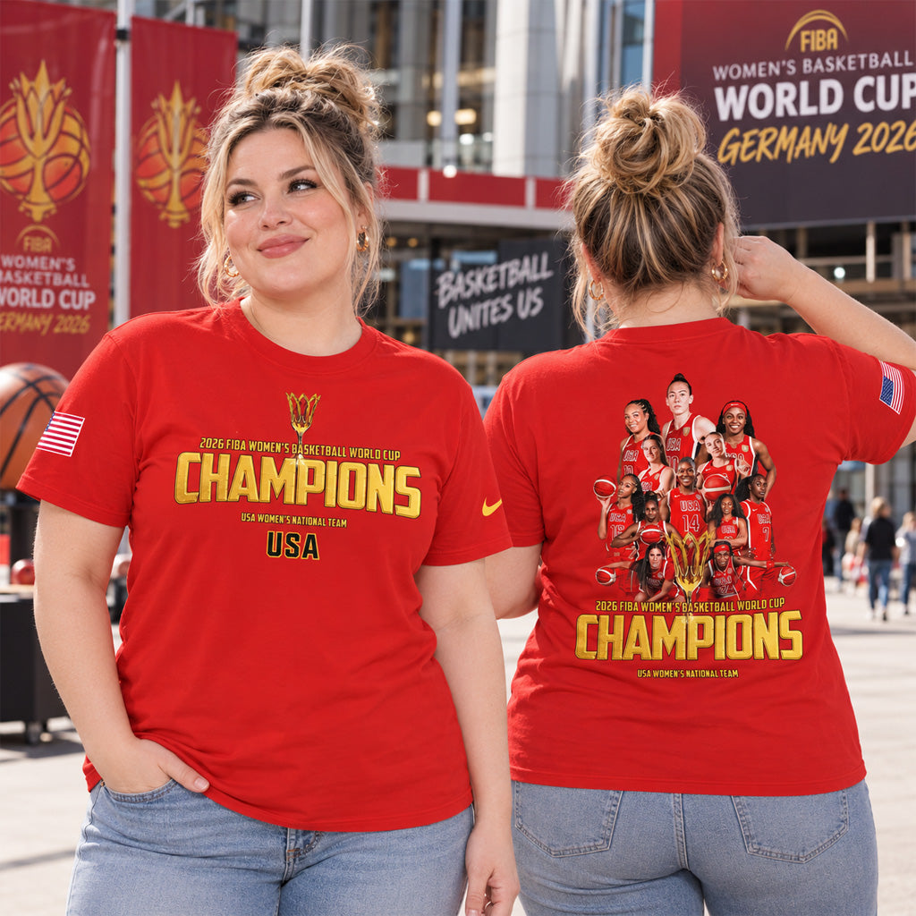 USA Team Women's Basketball Fiba World Cup 2026 Champions Red Graphic Shirt for Basketball Fans