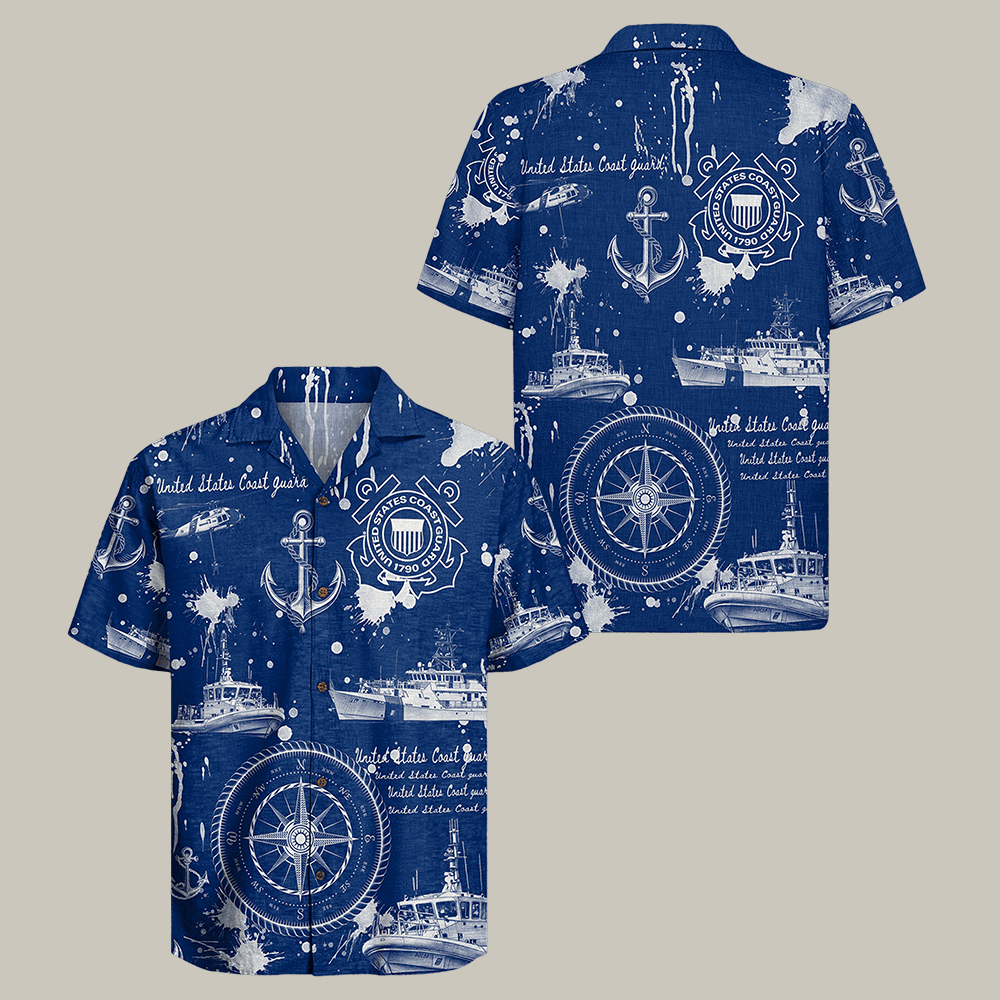 US Coast Guard Hawaiian Shirt US Navy 250th Anniversary Shirt Present For Veteran Men