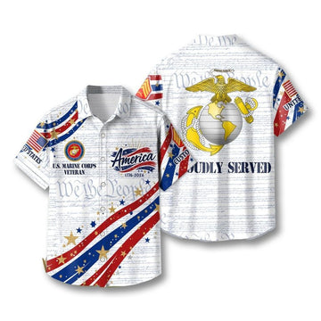 US Marine Corps Veteran USA 250th Anniversary Hawaiian Shirt Proudly Served USMC Merch 2026