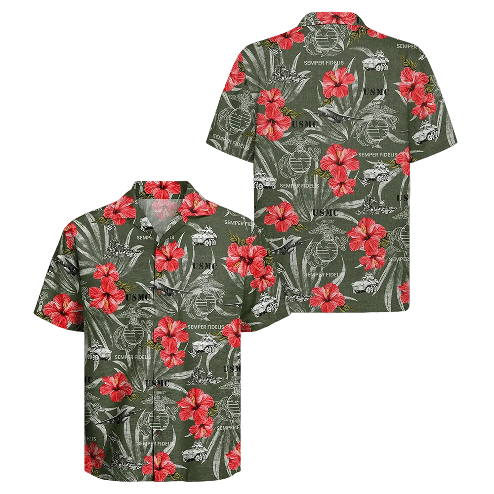 US Marines 250th Years Of Service Hawaiian Shirt Floral Marine Corps Shirt Best Gift For USMC