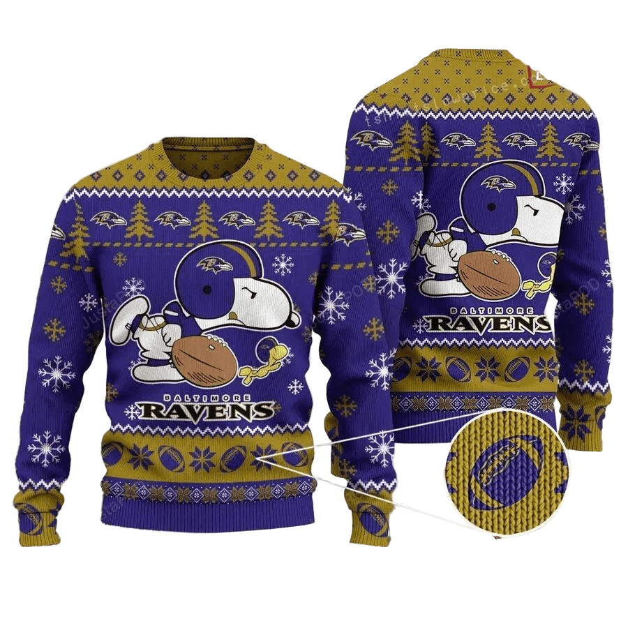 Ugly Christmas Sweater Baltimore-Ravens, Graphic Dog Violet/Brown