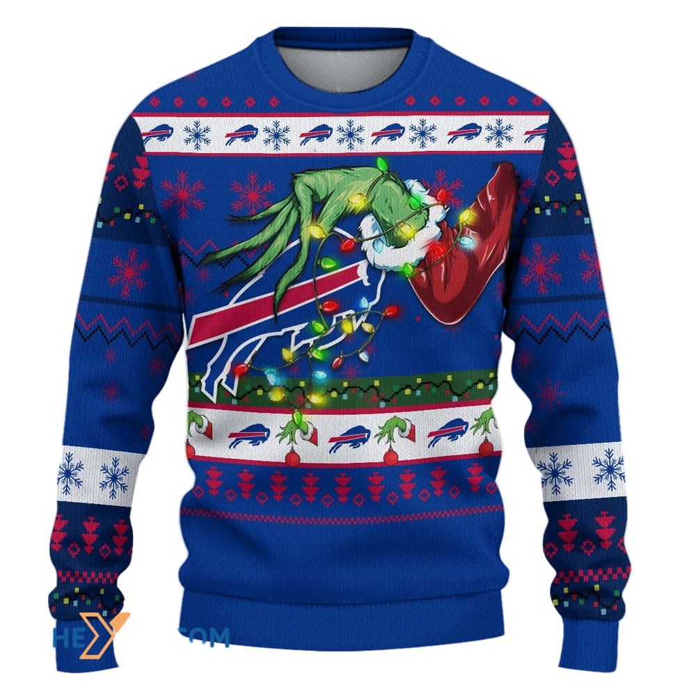 Ugly Christmas Sweater Buffalo-Bills, Go Buffalo-Bills Grinch Christmas Snowflakes Navy