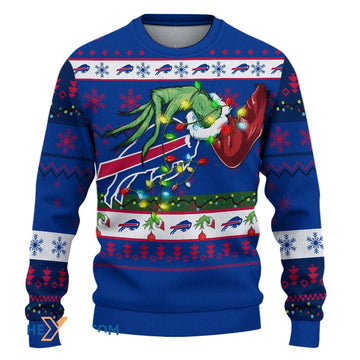 Ugly Christmas Sweater Buffalo-Bills, Go Buffalo-Bills Grinch Christmas Snowflakes Navy