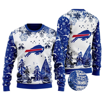 Ugly Christmas Sweater Buffalo-Bills, Go Buffalo-Bills Grinch Christmas Snowflakes Pine Tree White Navy