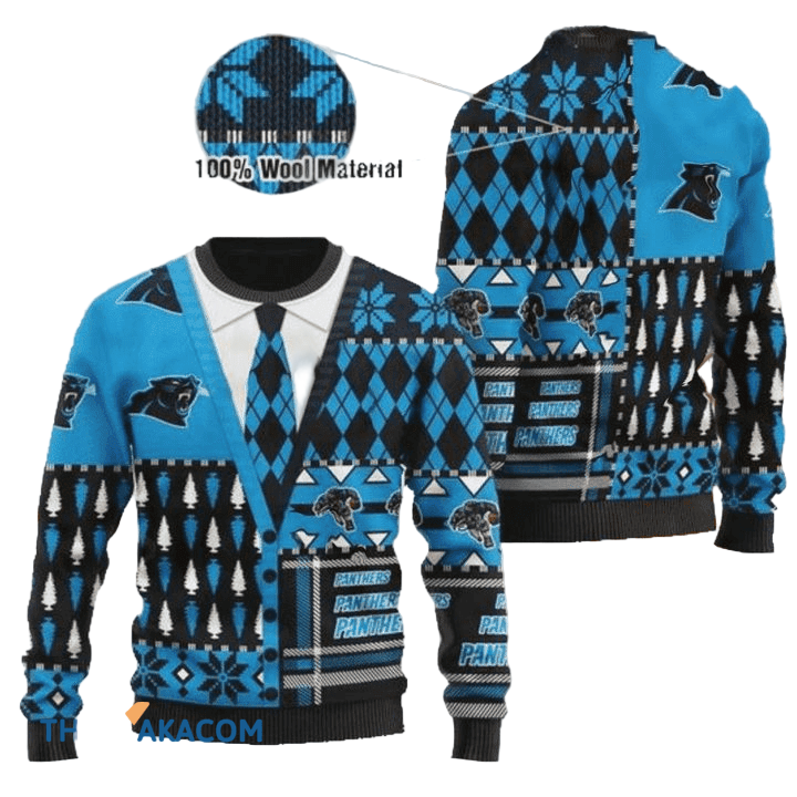 Ugly Christmas Sweater Carolina-Panthers, Keep Pounding Blue/Black/White