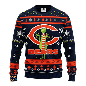Ugly Christmas Sweater Chicago-Bears, Grinch Blue/Orange/Black