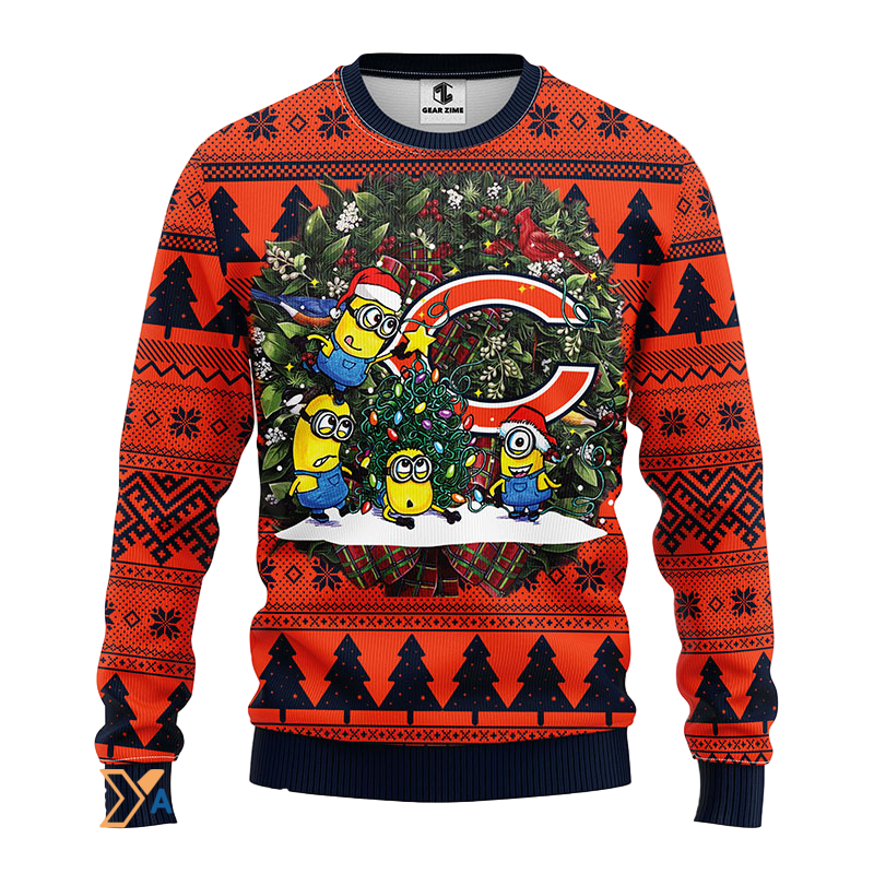 Ugly Christmas Sweater Chicago-Bears, Minion Orange/Blue/Black