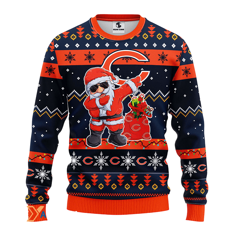 Ugly Christmas Sweater Chicago-Bears, Santa Claus Blue/Orange/Black