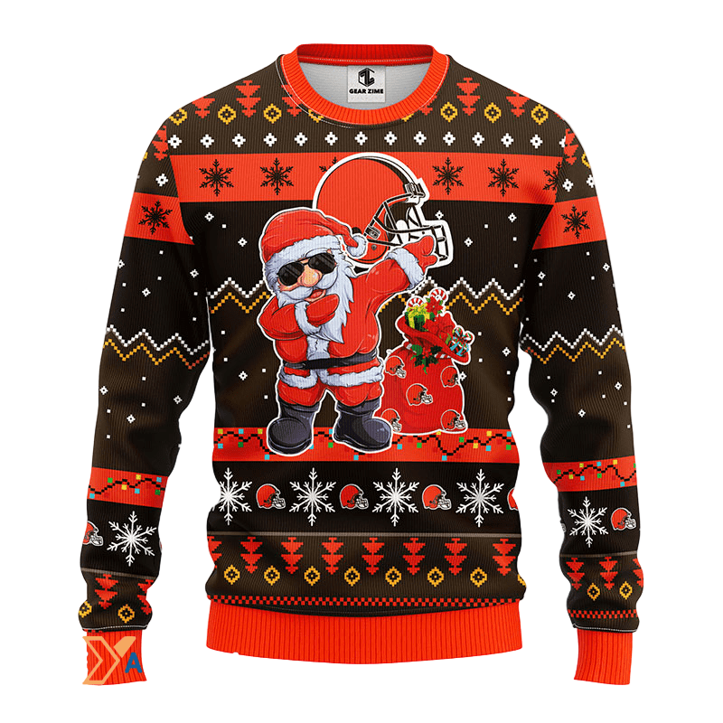 Ugly Christmas Sweater Cleveland-Browns, Santa Claus Brown/Orange/Red