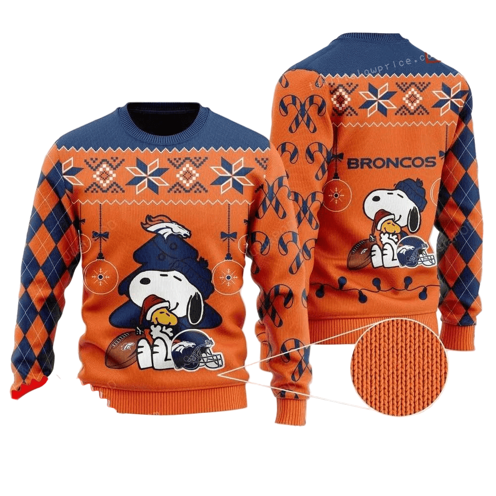 Ugly Christmas Sweater Denver-Broncos, Graphic Dog Orange/Blue