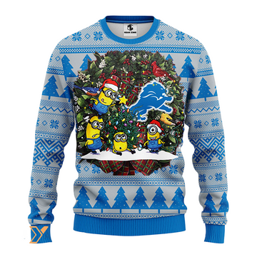 Ugly Christmas Sweater Detroit-Lions, Minion Blue/Grey
