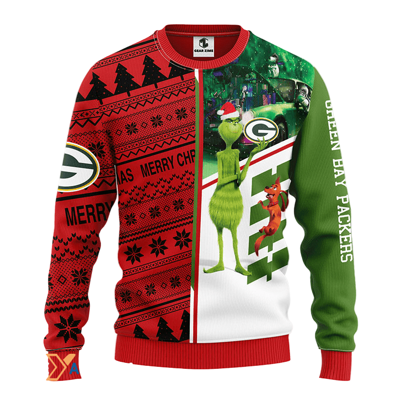 Ugly Christmas Sweater Green-Bay-Packers, Grinch Scooby-Doo Green/Red/White