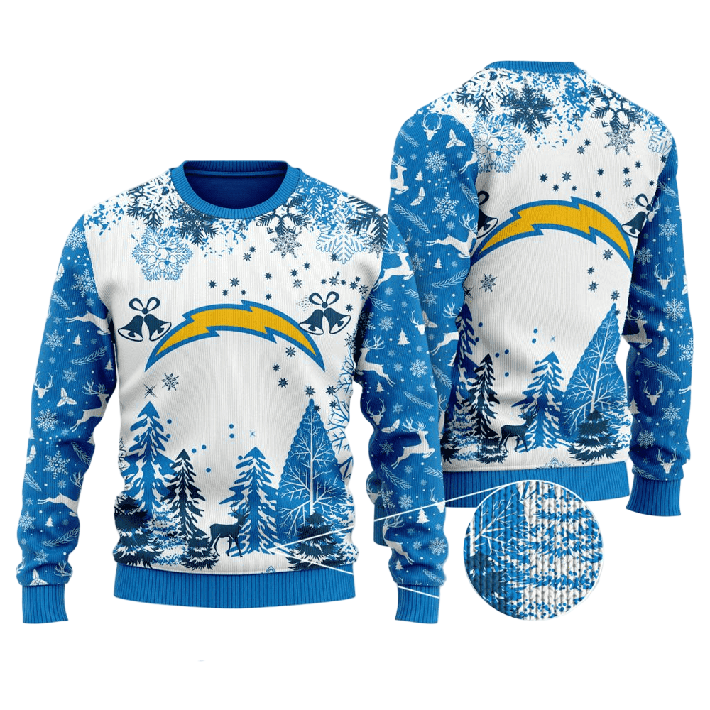 Ugly Christmas Sweater Los-Angeles Chargers, Bolt Up Blue/White