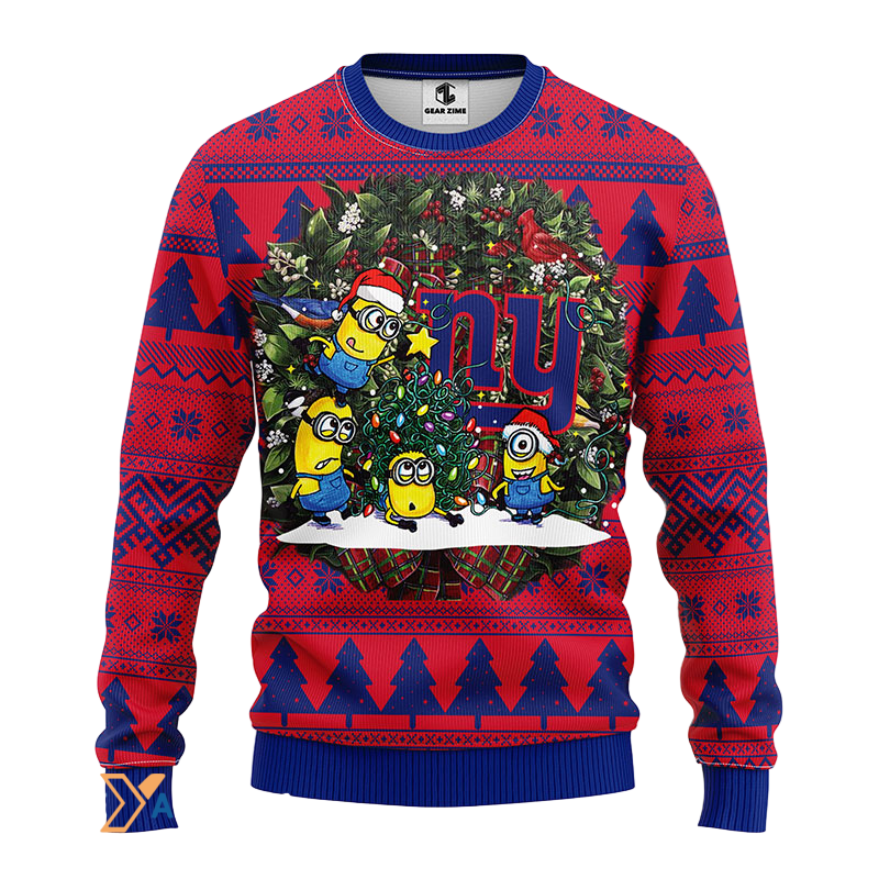 Ugly Christmas Sweater New-York-Giants, Minion Blue/Red
