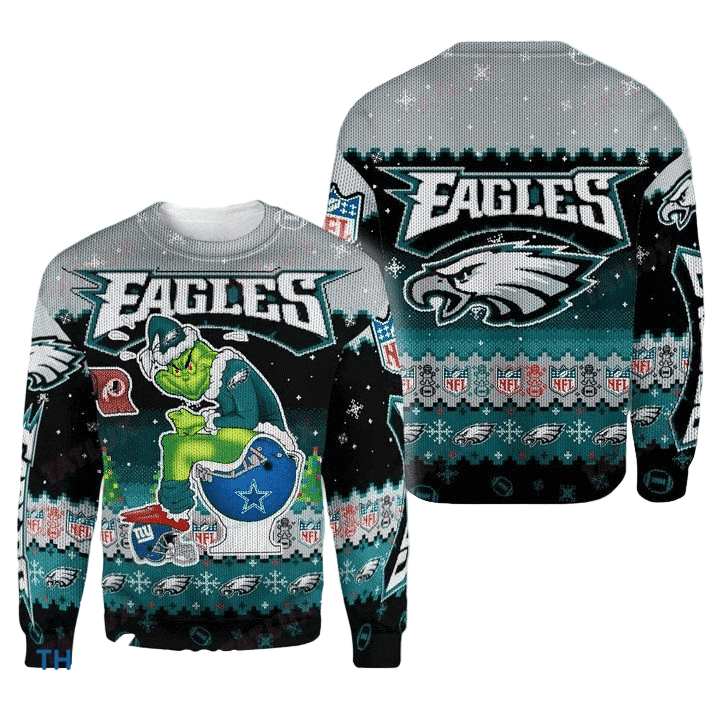 Ugly Christmas Sweater Philadelphia-Eagles, The Grinch Green/Black/Grey