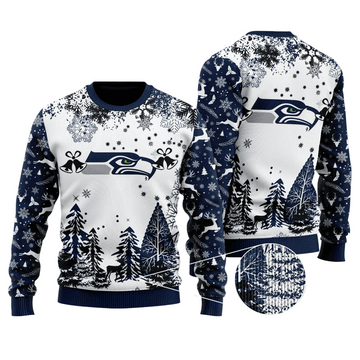 Ugly Christmas Sweater Seattle-Seahawks, Emerald City White/Blue