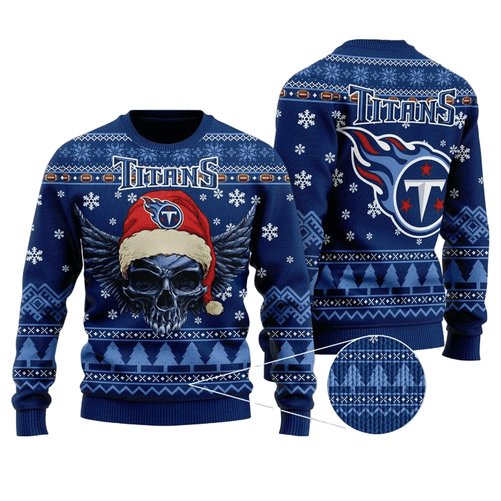 Ugly Christmas Sweater Tennessee-Titans, Skull Dark Blue