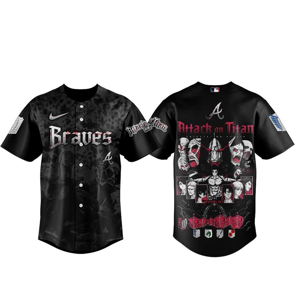 Unisex Atlanta Braves Attack on Titan 2026 Baseball Jersey for Baseball and Anime Fans