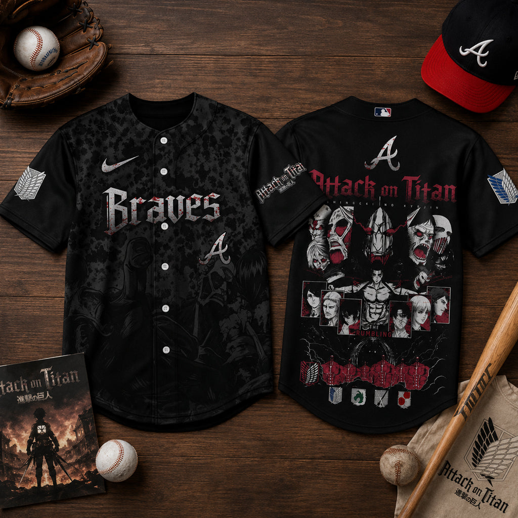 Unisex Atlanta Braves Attack on Titan 2026 Baseball Jersey for Baseball and Anime Fans