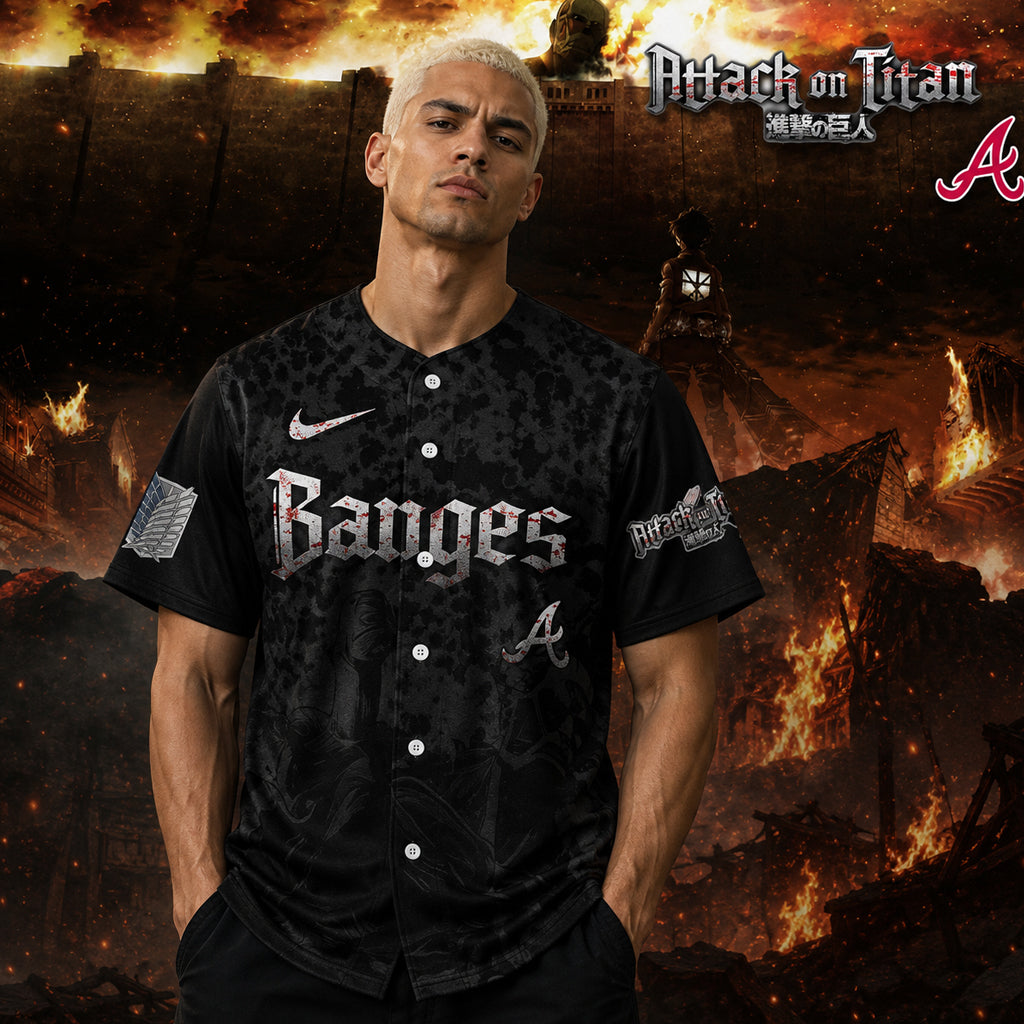Unisex Atlanta Braves Attack on Titan 2026 Baseball Jersey for Baseball and Anime Fans