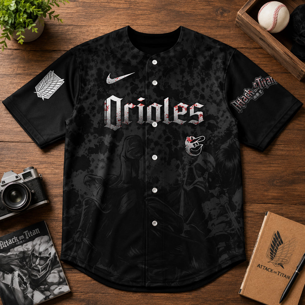 Unisex Baltimore Orioles Attack on Titan 2026 Baseball Jersey for Baseball and Anime Fans