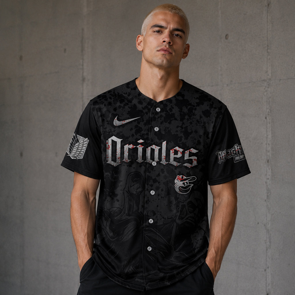Unisex Baltimore Orioles Attack on Titan 2026 Baseball Jersey for Baseball and Anime Fans