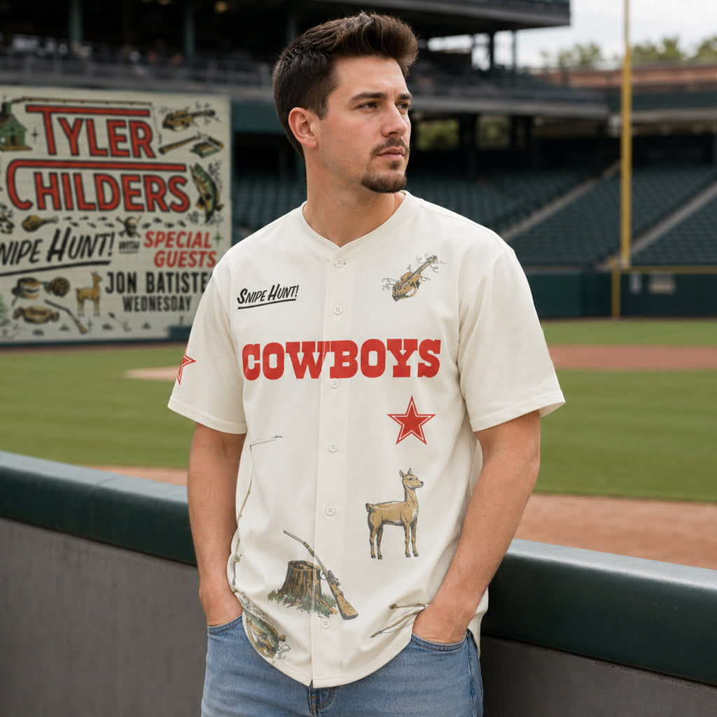 Unisex Dallas Cowboys x Tyler Childers Snipe Hunt Tour 2026 Baseball Jersey for Baseball and Country Music Fans