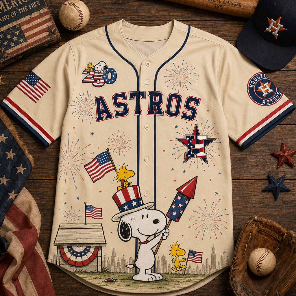 Unisex Houston Astros x Peanuts USA 250th Anniversary 2026 Baseball Jersey for Baseball Fans