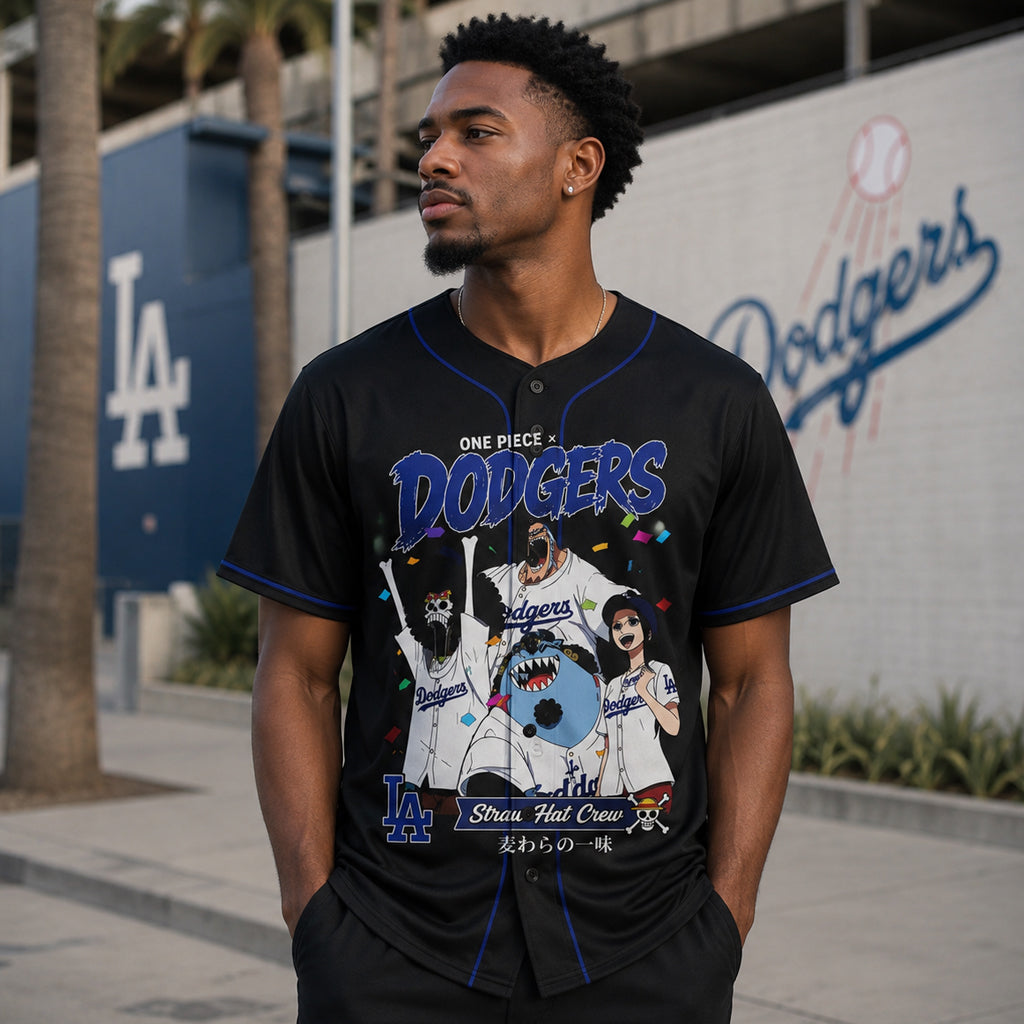 Unisex Los Angeles Dodgers x One Piece Night 2026 Straw Hat Crew Baseball Jersey for Baseball and Animation Fans