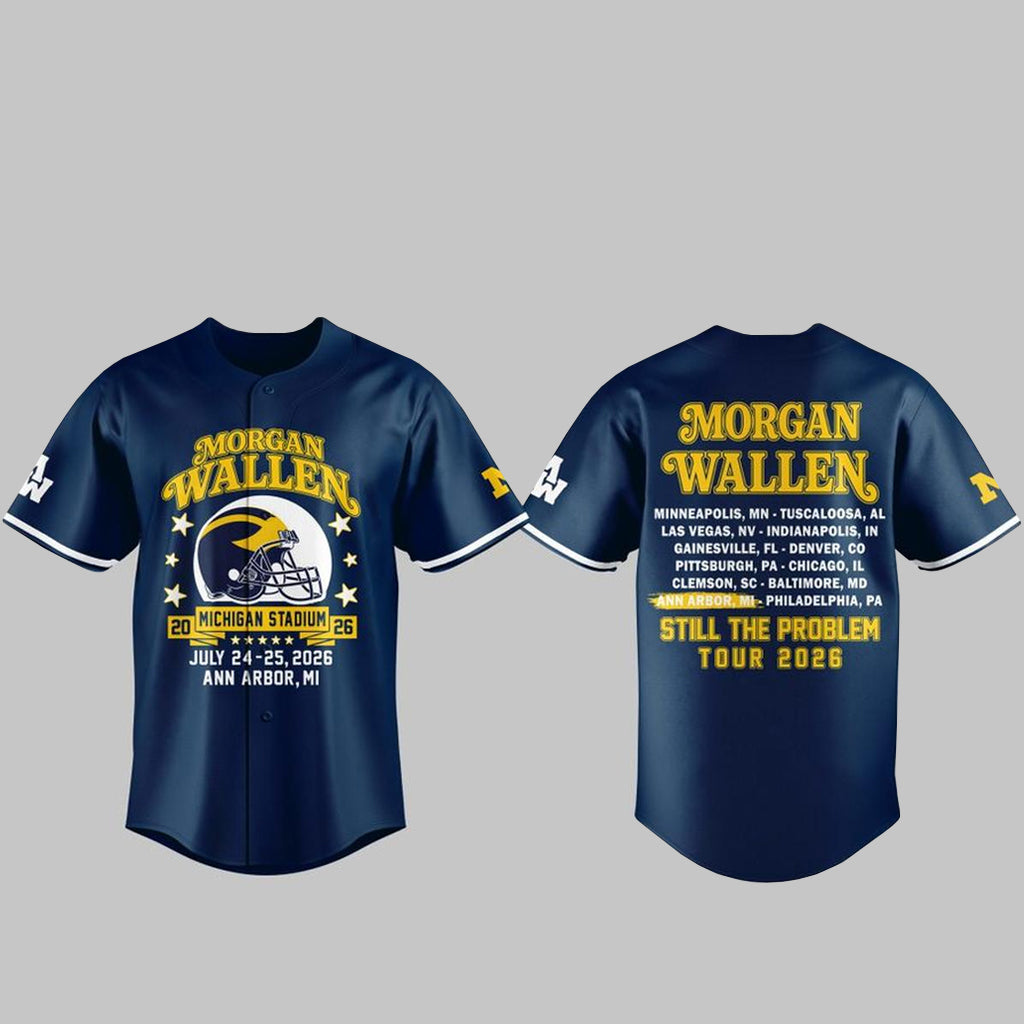 Unisex Michigan Wolverines x Morgan Wallen Still The Problem Tour 2026 Baseball Jersey for Country Music and Football Fans