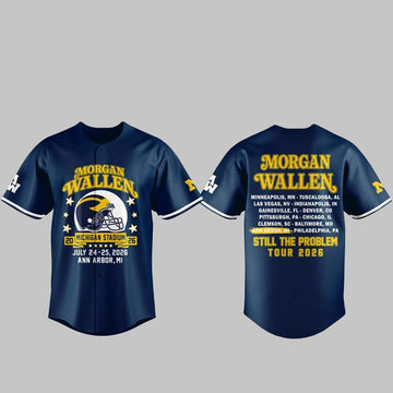 Unisex Michigan Wolverines x Morgan Wallen Still The Problem Tour 2026 Baseball Jersey for Country Music and Football Fans