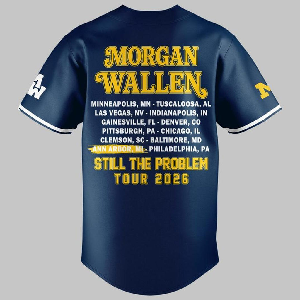 Unisex Michigan Wolverines x Morgan Wallen Still The Problem Tour 2026 Baseball Jersey for Country Music and Football Fans