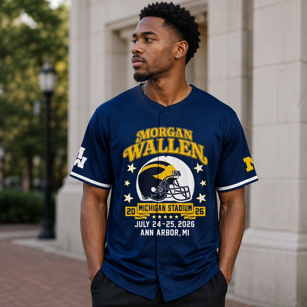 Unisex Michigan Wolverines x Morgan Wallen Still The Problem Tour 2026 Baseball Jersey for Country Music and Football Fans