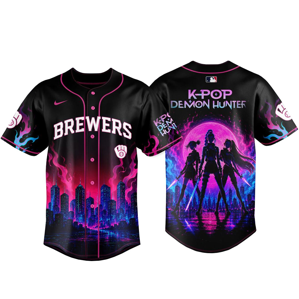 Unisex Milwaukee Brewers K Pop Demon Hunters Night 2026 Baseball Jersey for Baseball and K Pop Fans